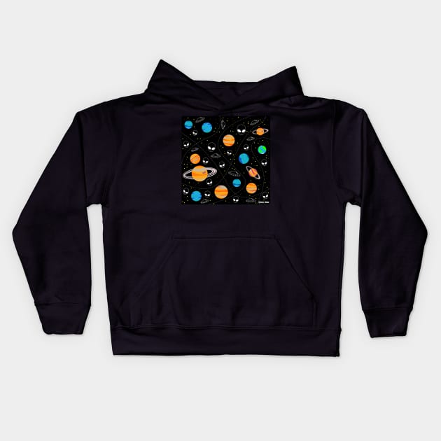 Alien in planetary pattern ecopop Kids Hoodie by jorge_lebeau